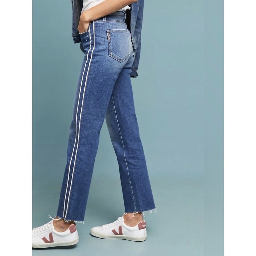 PAIGE Hoxton Straight Ankle Jeans Womens 28 Dark Wash Stripe Anthropologie‎